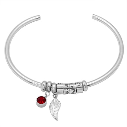 Personalized Name Beads Custom Bracelet With Leaf Birthstone