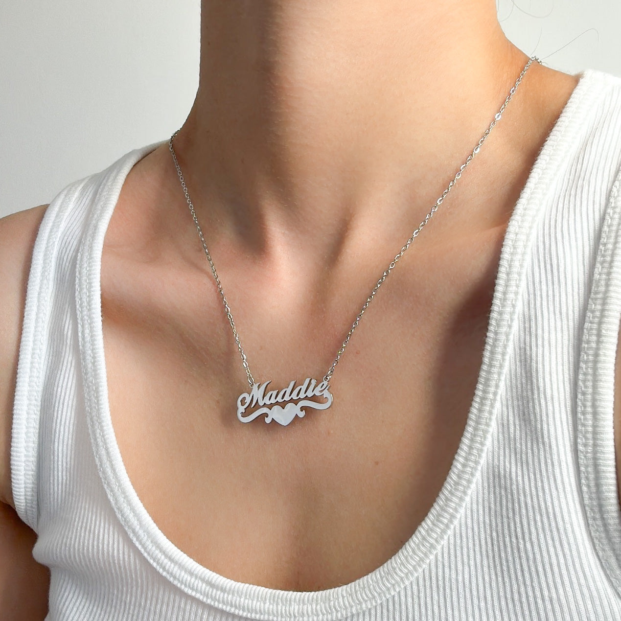 SILVER PERSONALISED HEART NAME NECKLACE