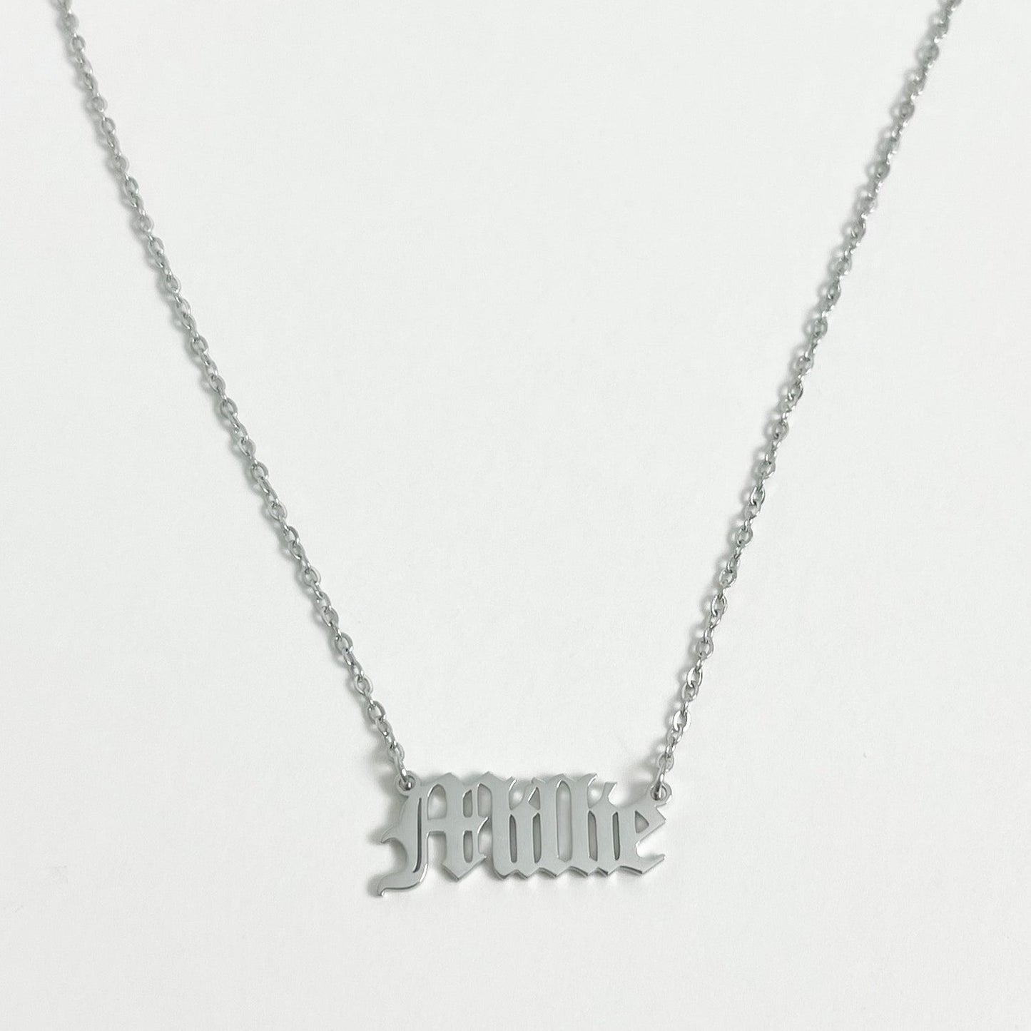 SILVER PERSONALISED OLD ENGLISH NAME NECKLACE