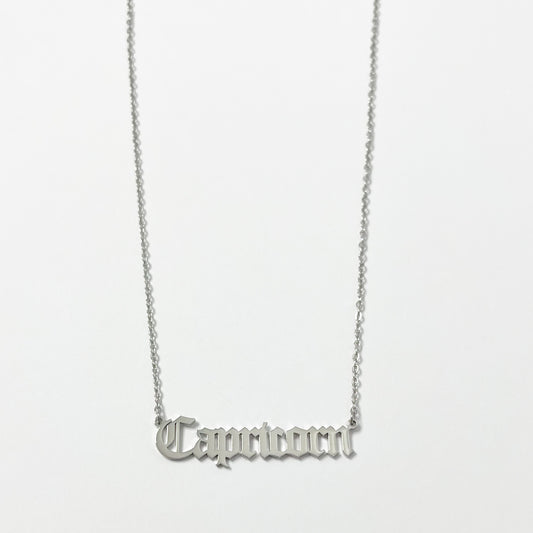 SILVER OLD ENGLISH ZODIAC NECKLACE